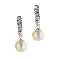 Sterling Silver Jewelry - sterling silver dangle april diamond color cz faux pearl earrings Image.