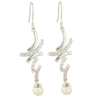 Sterling Silver Jewelry - sterling silver cz curve faux pearl earrings Image.