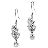 Sterling Silver Jewelry - sterling silver cz leaves and faux pearl earrings Image.