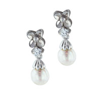 Sterling Silver Jewelry - sterling silver flower dangle faux pearl earrings Image.