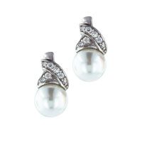 Sterling Silver Jewelry - sterling silver diamond pearl simulated earrings Image.