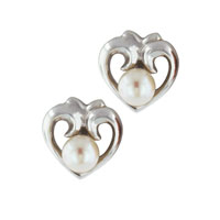 Sterling Silver Jewelry - sterling silver artistic heart and faux pearl earrings Image.