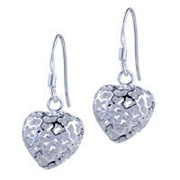 Sterling Silver Jewelry - bear hollow carved heart earrings Image.