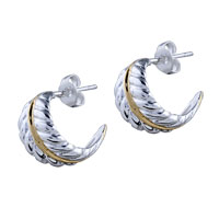 Sterling Silver Jewelry - two tone polished feather pattern earrings Image.