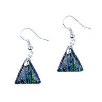 Earrings - green triangular fused dichroic glass earrings Image.
