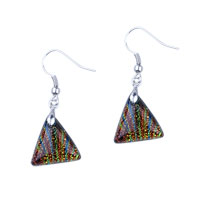 Earrings - tan triangular dichroic glass earrings Image.