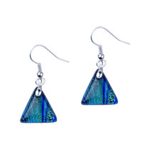 Earrings - blue triangular dichroic glass earrings Image.