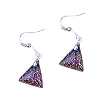 Earrings - pink triangular dichroic glass earrings Image.