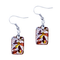 Earrings - silver foil red flower dichroic glass earrings Image.