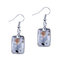 Earrings - silver foil gray flower dichroic glass earrings Image.