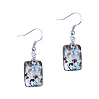 Earrings - silver foil flower dichroic glass earrings Image.