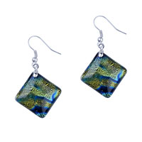 Earrings - blue and yellow cloud dichroic glass earrings Image.