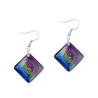 Earrings - blue and purple rainbow dichroic glass earrings Image.