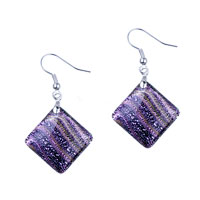 Earrings - purple stripe dichroic glass earrings Image.