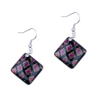 Earrings - pink fused dichroic glass earrings Image.