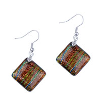 Earrings - tan fused dichroic glass pendant earrings Image.