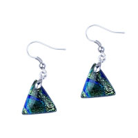 Earrings - peacock blue triangular dichroic glass earrings Image.