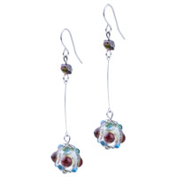 Murano Glass Jewelry - red and green texture ball earrings Image.