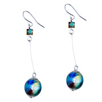 Murano Glass Jewelry - green blue and yellow colorful ball earrings Image.