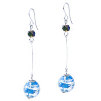 Murano Glass Jewelry - silver intricate line pale blue ball earrings Image.