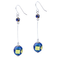 Murano Glass Jewelry - golden rectangular inlay blue ball earrings Image.