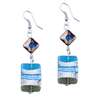 Murano Glass Jewelry - silver and pale blue stripes rectangular earrings Image.