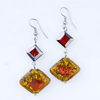 Murano Glass Jewelry - silver foil amber and red dichroic glass earrings Image.