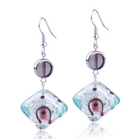Murano Glass Jewelry - silver foil red and black circle dichroic glass earrings Image.