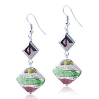 Murano Glass Jewelry - silver and green stripes earrings Image.