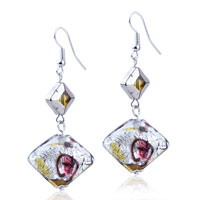 Murano Glass Jewelry - silver foil yellow and red speckles dichroic glass earrings Image.