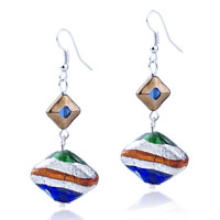 Murano Glass Jewelry - silver blue and orange stripes earrings Image.