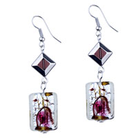 Murano Glass Jewelry - silver foil red and yellow speckle dichroic glass earrings Image.