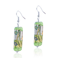 Murano Glass Jewelry - golden flower green cylinder earrings Image.