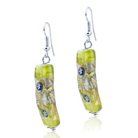 Murano Glass Jewelry - silver and yellow flower cylinder earrings Image.