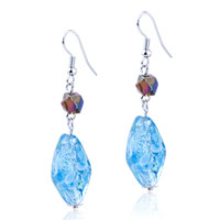 Murano Glass Jewelry - silver foil pale blue flower translucent earrings Image.