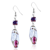 Murano Glass Jewelry - silver foil red and brown speckle translucent earrings Image.