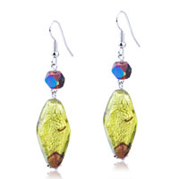 Murano Glass Jewelry - gold foil dark red speckle translucent earrings Image.