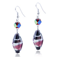 Murano Glass Jewelry - dark brown silver and red stripes earrings Image.