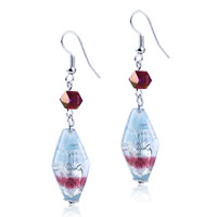 Murano Glass Jewelry - silver red and pale blue stripes earrings Image.