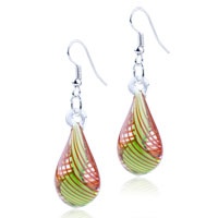 Murano Glass Jewelry - red and green helix pattern earrings Image.