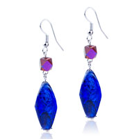 Murano Glass Jewelry - silver foil blue translucent earrings Image.
