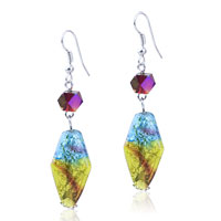 Murano Glass Jewelry - silver foil blue and yellow translucent earrings Image.