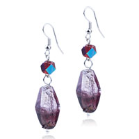 Murano Glass Jewelry - silver foil pink and purple translucent earrings Image.