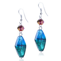 Murano Glass Jewelry - silver foil blue and turquoise translucent earrings Image.