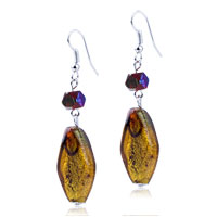 Murano Glass Jewelry - silver foil red speckle amber translucent earrings Image.
