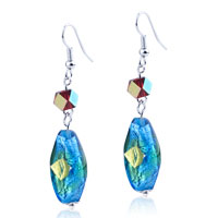 Murano Glass Jewelry - silver foil golden and blue translucent earrings Image.