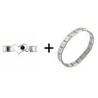 Pugster Gift Center - id heart link february amethyst color birthstone combination italian charm bracelet Image.