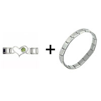 Pugster Gift Center - id heart link august peridot color birthstone combination italian charm bracelet Image.