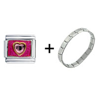 Pugster Gift Center - rhinestone heart pink combination italian charm bracelet Image.