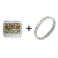 Pugster Gift Center - mom orange and blue combination italian charm bracelet Image.